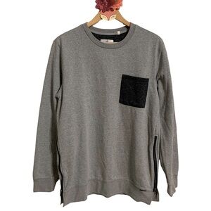 on the byas sweatshirt gray contrast pocket side zip long sleeve large